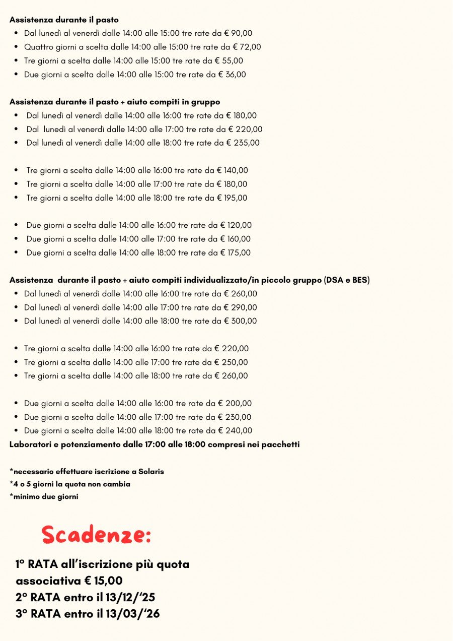 PRE E POST SCUOLA 2025/2026